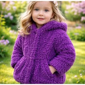 Richie House Girls Purple Faux Fur Hooded Jacket Curly Sherpa Fleece Coat NEW
